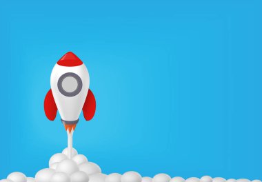 Rocket luanch rising going up. Business startup, career development, target success, growth and boost, Investment goal, opportunity challenge, strategy planning, achievement concept.