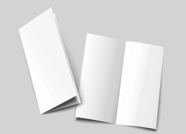 A6 brochure cover mock up layout. A5 half-fold blank template design. Bi fold, vertical half fold Flyer isolated with copy space. 3d vector illustration.