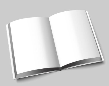 A4 book mock up with white hard cover layout. Blank journal template design. Textbook with copy space. 3d vector illustration.