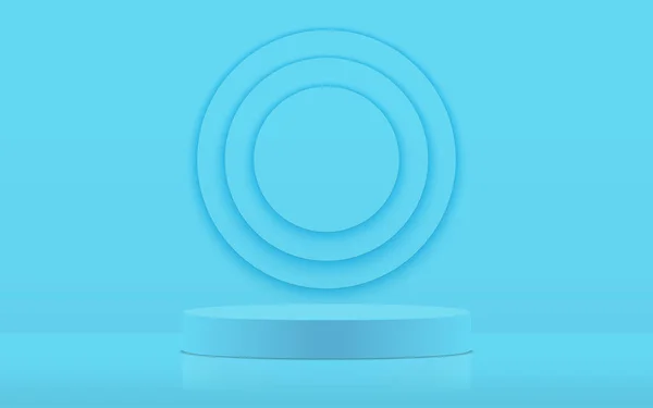 Blue pastel podium scene with round shape on background. Realistic blank product podium template on floor with colour background. Geometric round shape for product branding layout. Cylinder mockup scene. vector illustration background