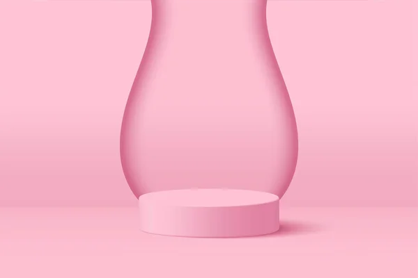 Pink pastel podium scene with curve shape on background. Realistic blank product podium template on floor with colour background. Geometric round shape for product branding layout. Cylinder mockup scene. vector illustration background