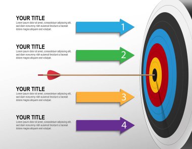 3d Arrow and dartboard with infographic. target step timeline. Business data chart, investment goal, marketing challenge, strategy presentation, achievement diagram. information vector template.