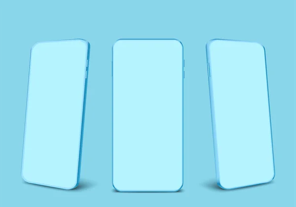 Gerçekçi 3D mavi tek renkli akıllı telefon modeli arka planda izole edilmiş. Kopya alanı olan Pastel renkli cep telefonu koleksiyonu. iş teknolojisi vektör illüstrasyonu