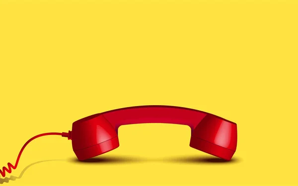 3次元赤のヴィンテージ電話機の受信機の通信は黄色の床の背景に置かれた隔離された レトロなアナログ電話 古い通信技術だ オブジェクト構成下のベクトル図 — ストック写真