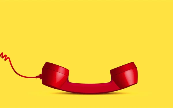 Rode Vintage Telefoon Ontvanger Communicatie Geïsoleerd Vloer Met Gele Achtergrond — Stockfoto