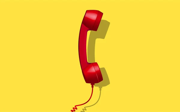 3D赤ヴィンテージの電話機の受信機の通信は黄色の背景に浮かぶ隔離された レトロなアナログ電話 古い通信技術だ オブジェクト構成下のベクトル図 — ストック写真