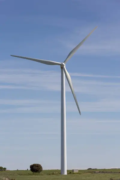 Yenilenebilir enerji parkında bir rüzgar türbinine yakın çekim