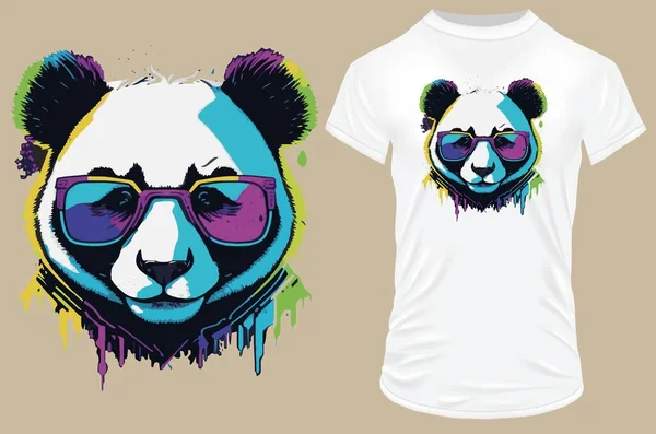 熊猫在充满活力的霓虹灯笔划 T恤衫 印刷品 应用程序 剪贴画 招贴画和点印商品的矢量插图 — 图库矢量图片