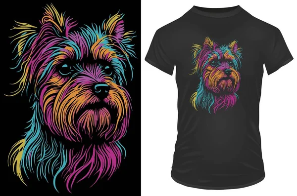 stock vector Yorkshire Terrier in vibrant neon brush strokes. Vector illustration for tshirt, hoodie, website, print, application, logo, clip art, poster and print on demand merchandise.