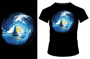 Sahil günbatımlı t-shirt tasarımı 