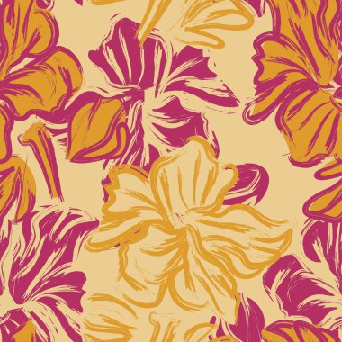 seamless pattern with hand drawn tropical  flowers. 