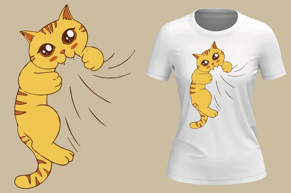 T恤衫印花图案 带有猫 — 图库矢量图片