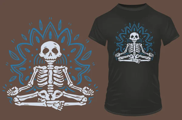Esqueleto Meditando Shirt Design Vetor Ilustração — Vetor de Stock