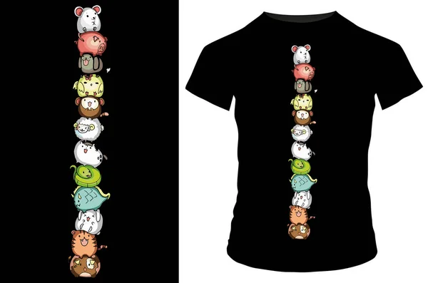 Készlet Aranyos Rajzfilm Állatok Shirt Design — Stock Vector
