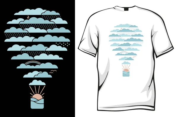 Shirt Print Design Vector Illustratie Ballon Wolken — Stockvector