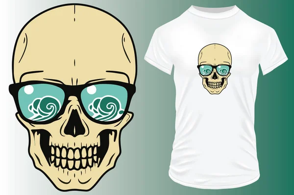 Cráneo Con Gafas Sol Camiseta — Archivo Imágenes Vectoriales