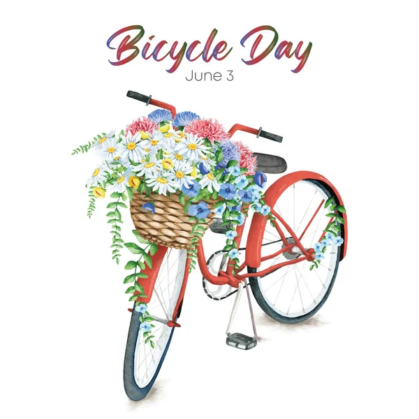 Bicicleta Con Flores Día Bicicleta — Archivo Imágenes Vectoriales