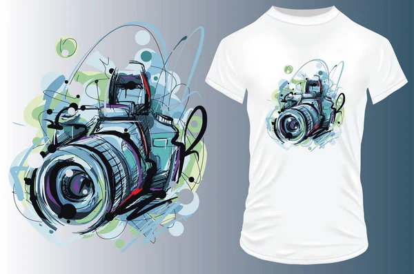 T恤衫的设计 素描相机 — 图库矢量图片