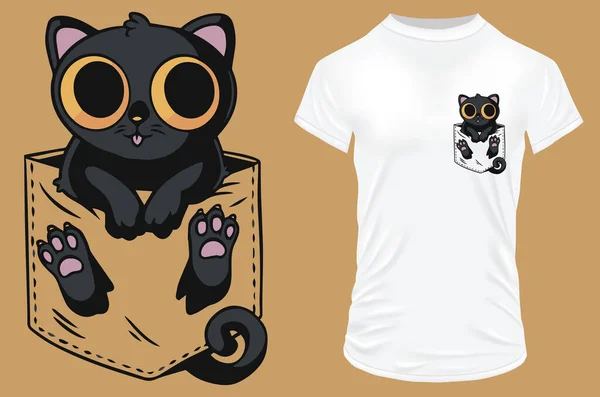 猫のポケットTシャツデザイン ベターイラスト — ストックベクタ