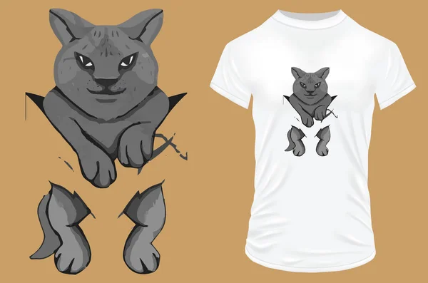 Γάτα Στο Σχεδιασμό Τσέπη Shirt Vetor Εικονογράφηση — Διανυσματικό Αρχείο