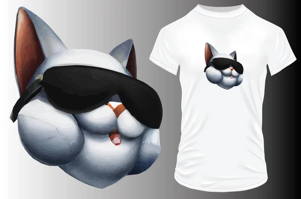 Süße Dicke Katze Shirt Design — Stockvektor