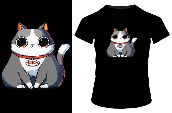 Satan Cat Shirt Design Vektor Illustration — Stockvektor