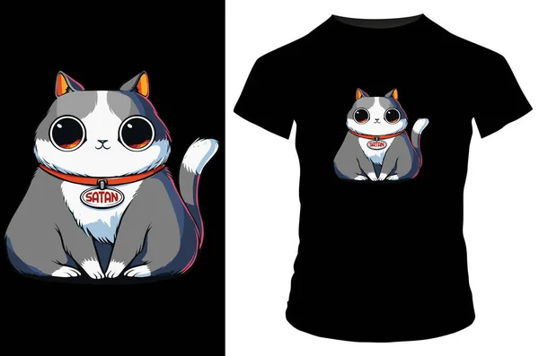 Satanás Gato Camisa Diseño Vector Ilustración — Archivo Imágenes Vectoriales