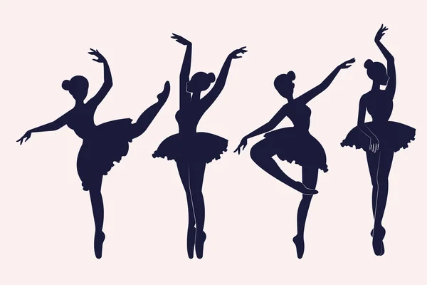 Baletní Tanečnice Tančící Siluety — Stockový vektor