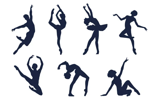 Baletní Tanečnice Tančící Siluety — Stockový vektor