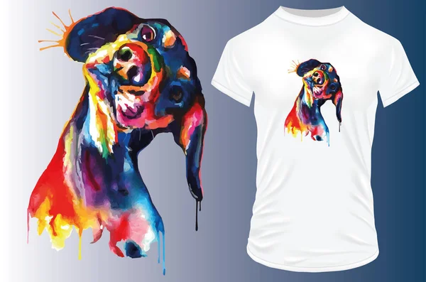 狗T恤设计的水彩画 — 图库矢量图片