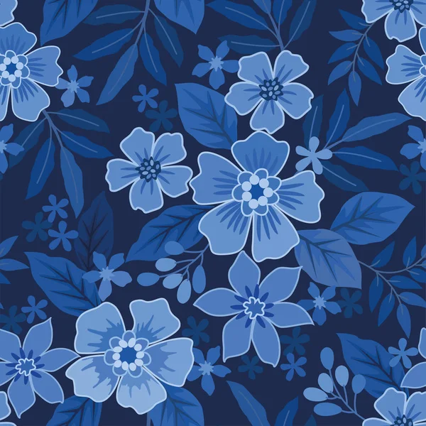Vector Patrón Sin Costuras Con Adorno Floral Azul — Vector de stock