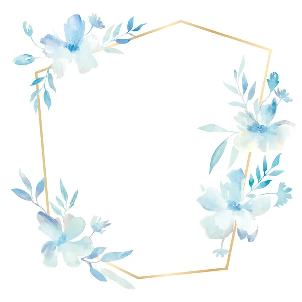 Ακουαρέλα Εικονογράφηση Του Μπλε Πλαίσιο Λουλούδια — Διανυσματικό Αρχείο