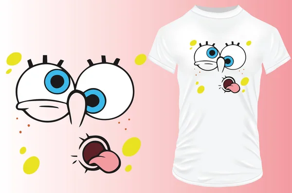 Bonito Engraçado Desenho Animado Rosto Camisa Design —  Vetores de Stock