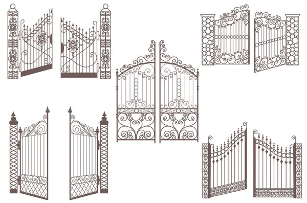 Vector Set Old Vintage Gates Decorative Design Elements — Stock Vector