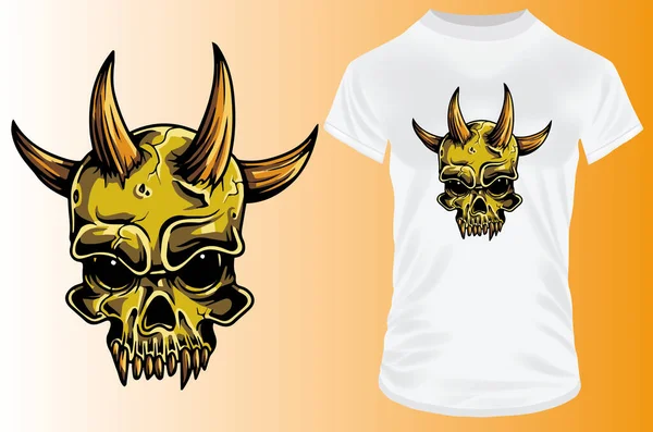 Ilustração Vetorial Crânio Com Camisa Design Crânio Dourado — Vetor de Stock