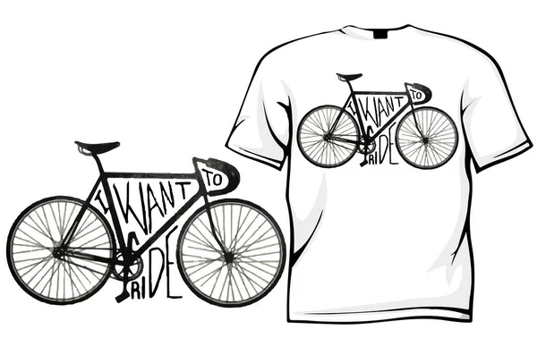 Ilustração Vetorial Bicicleta Com Fundo Branco Quero Andar — Vetor de Stock