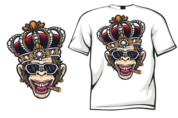 Vector Ilustración Rey Mono Camiseta Diseño — Vector de stock