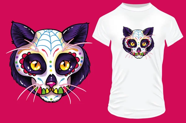 Mexicano Gato Shirt Design — Vetor de Stock