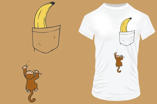 Σχεδιασμός Πουκάμισου Monkey Αναρρίχηση Για Μπανάνα — Διανυσματικό Αρχείο