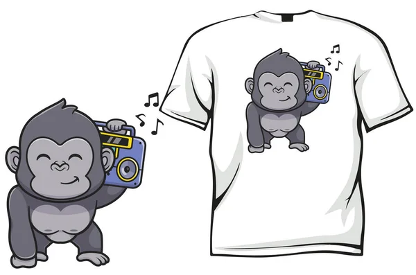 Vektor Illustration Des Musik Liebhabers Gorilla Shirt Design — Stockvektor