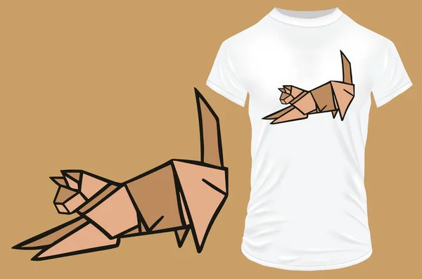 T恤衫设计模板折纸猫的矢量图解 — 图库矢量图片