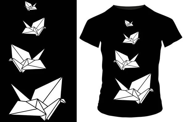 Origami Kuşları Shirt Tasarımı — Stok Vektör
