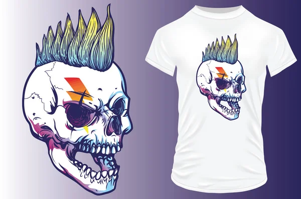 Punk Crânio Rock Shirt Design — Vetor de Stock