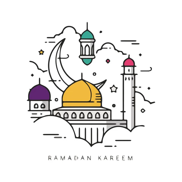 Ramadan Kareem概念 有月亮和星星的清真寺 — 图库矢量图片