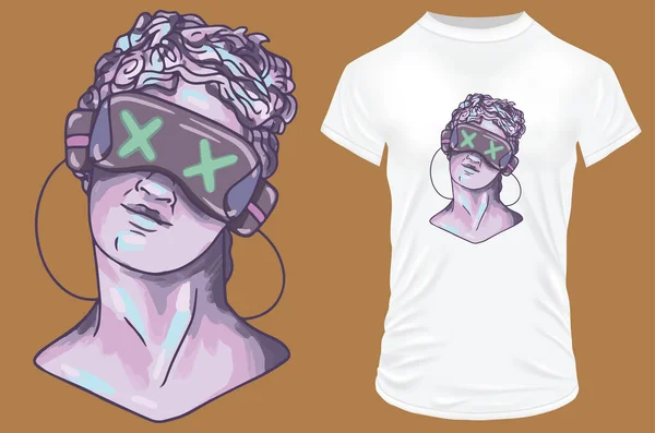 Vector Ilustración Una Cool Diseño Camisa Escultura Con Gafas — Vector de stock