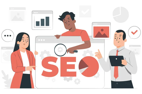 Seo ve optimizasyonun vektör illüstrasyonu