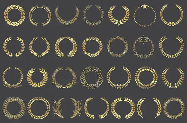 Set Gold Laurel Wreathes Various Shapes — Stock Vector