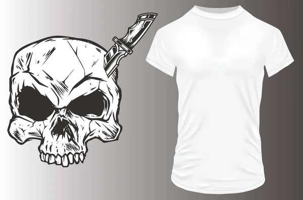 Stock vector t - shirt skull with a knife 