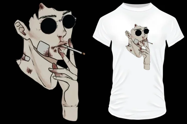 Fumante Gangster Shirt Design — Vetor de Stock