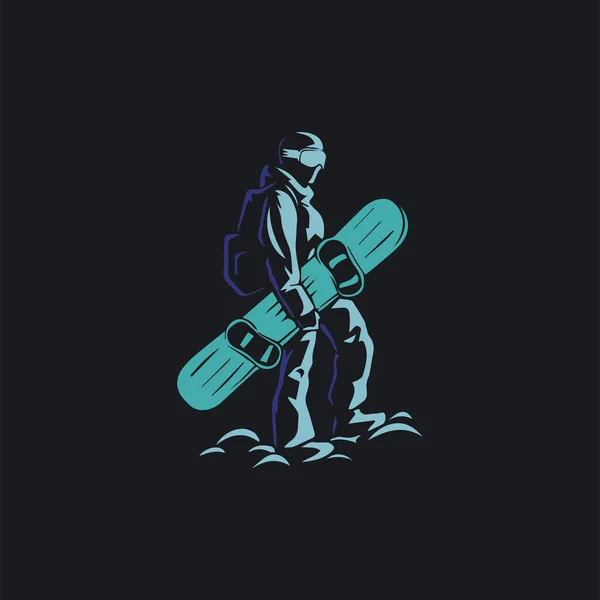Silhueta Snowboarder Desenho Ilustração Vetorial Fundo Escuro — Vetor de Stock